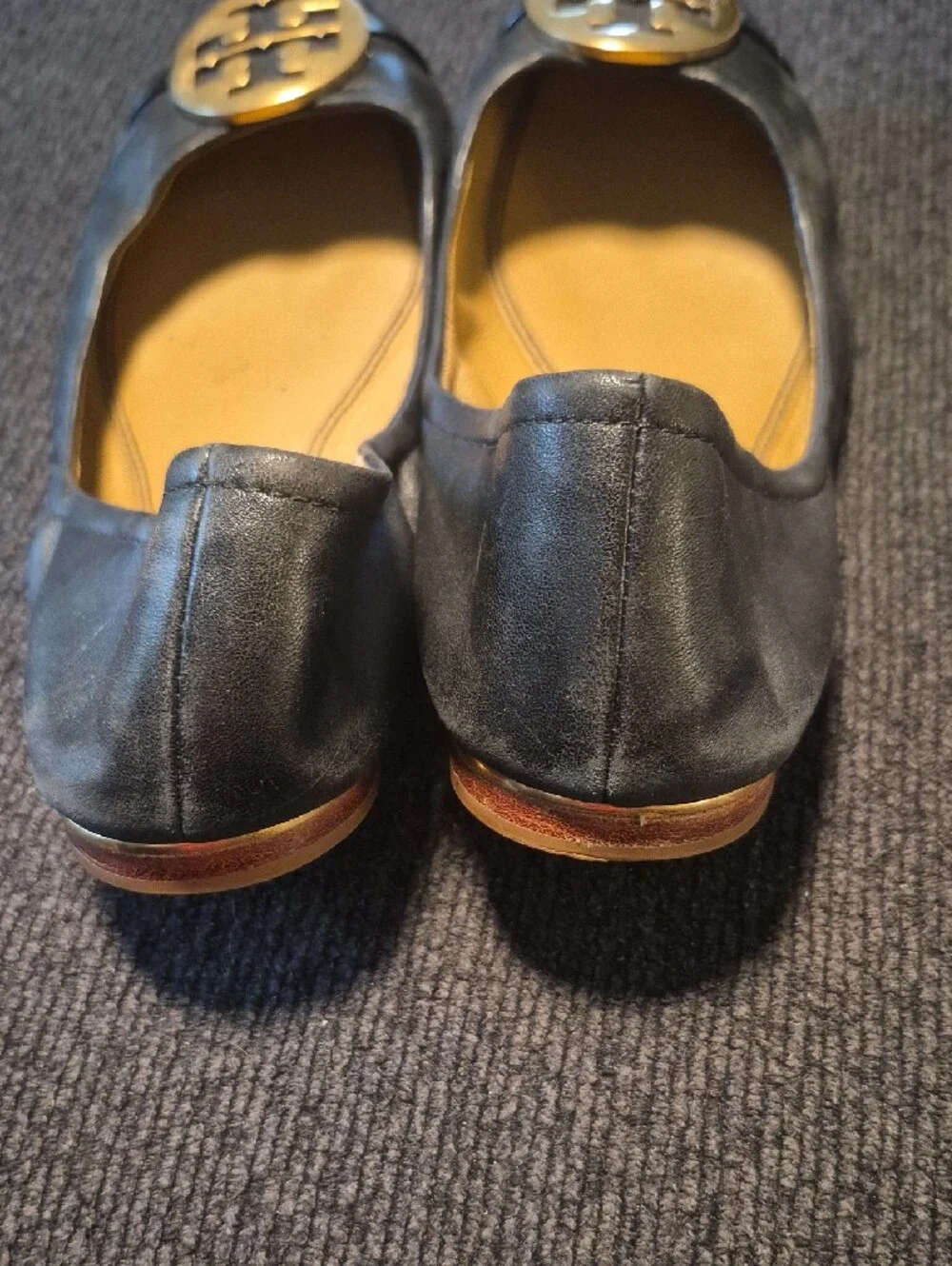 Tory Burch Black Leather & Patent Logo Cap-Toe Flats